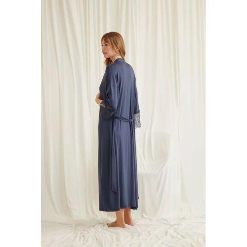 Dekolteli Yakası Ve Kolu Dantelli Sabahlık Takımı