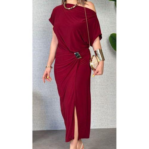 Kadın Kısa Kollu Tek Omuzdan Açık Beli Lastikli Sandy Maxi Elbise