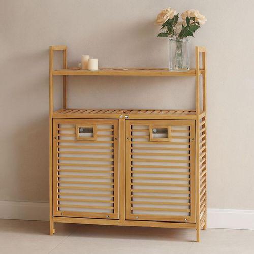 Bambu Kirli Çamaşır Sepeti 2 Bölmeli 2 Kat Organizer 80x33x87 cm