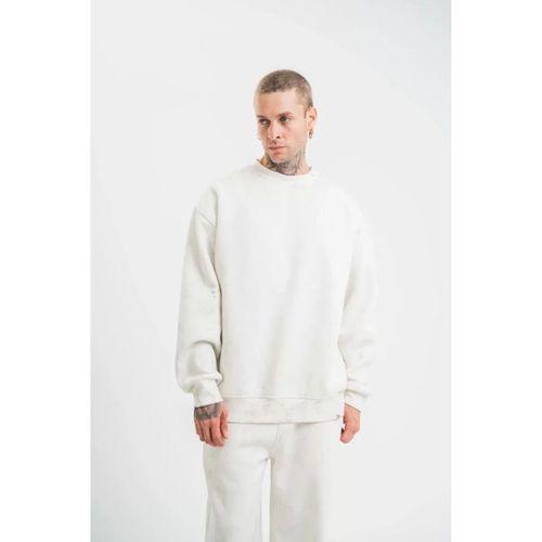 Unisex Uzun Kol Bisiklet Yaka Yıkamalı SweatShirt - Beyaz