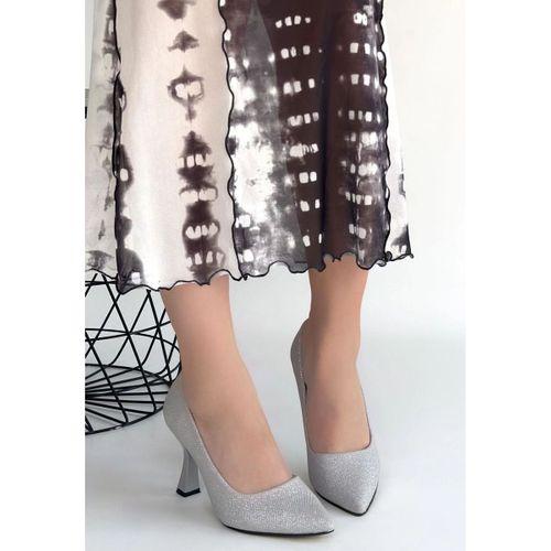 Meyli Gümüş Saten Simli Topuklu Ayakkabı