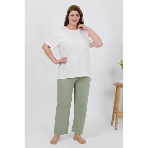 Kadın Büyük Beden Kısa Kol Penye Pijama Takımı Beyaz