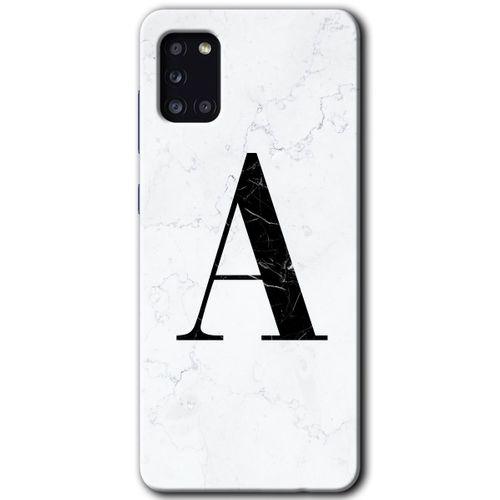 MRCİLETİSİM Samsung Galaxy A31 Kılıf Baskılı Kapak - Beyaz Mermer Desenli A Harfi + 5D Tam Kaplayan Cam