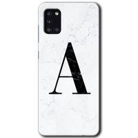 MRCİLETİSİM Samsung Galaxy A31 Kılıf Baskılı Kapak - Beyaz Mermer Desenli A Harfi + 5D Tam Kaplayan Cam