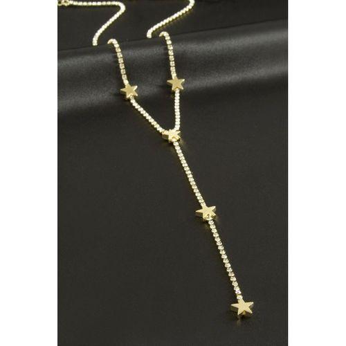 Yıldız Şerit Taşlı Çelik Y Kolye