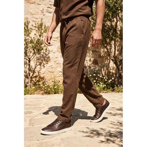 Calvert Tensel Pamuk Kumaş Çizgili Relaxed Fit Erkek Pantolon - Kahve