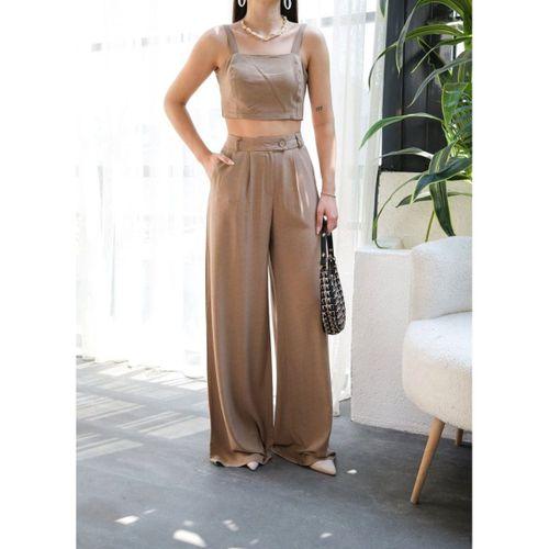 Keten Gi̇peli̇ Crop Ve Pantolon İki̇li̇ Takim