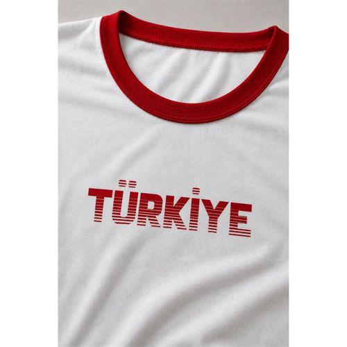 Türkiye Garni Yakalı %100 Pamuklu Milli Takım T-Shirt - Beyaz