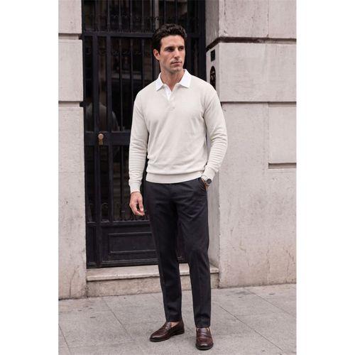 Luis Polo Yaka Selanik Örme Kumaş Erkek Sweatshirt - Taş