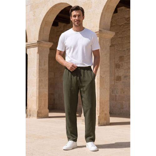 Hafif ve Rahat Müslin Baggy Erkek Pantolon - Koyu Haki