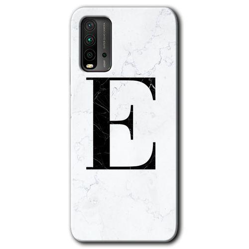 BeRa Aksesuar Xiaomi Redmi 9T Kılıf Baskılı Kapak - Beyaz Mermer Desenli E Harfi +Tam Kaplayan Mat Seramik
