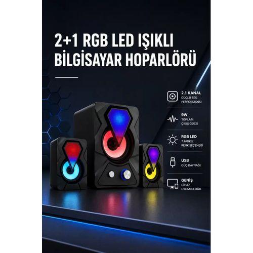 2+1 Rgb Led Işıklı Güçlü Bas Sistemli Bilgisayar Hoparlörü