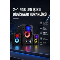 2+1 Rgb Led Işıklı Güçlü Bas Sistemli Bilgisayar Hoparlörü
