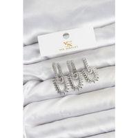 Pirinç Gümüş Renk Zirkon Taşlı Vintage Model YSX Trio Küpe Seti