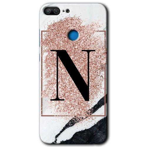 Honor 9 Lite Kılıf HD Desen Baskılı Arka Kapak - Pembe Mermer Desenli N Harfi