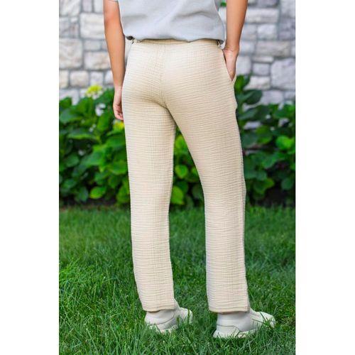 Beli Lastikli Multi Çift Cepli Müslin Kadın/Erkek Unisex Yazlık Pantolon Vizon Vzn