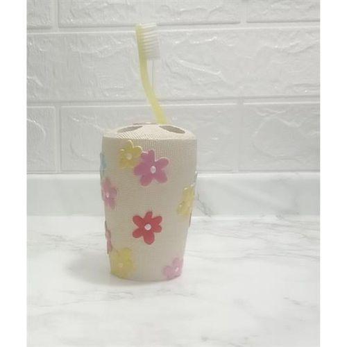 2 Adet Diş Fırçalık Renkli Papatyalı Poliresin 5X5X11Cm Banyo Seti