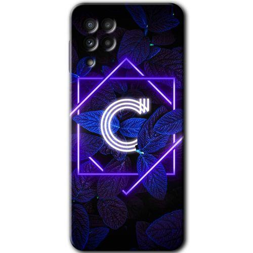 Samsung Galaxy A22 HD Baskılı Kılıf + 9D Tam Ekran Koruyucu - Dark Neon Yaprak C Harfi