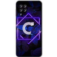 Samsung Galaxy A22 HD Baskılı Kılıf + 9D Tam Ekran Koruyucu - Dark Neon Yaprak C Harfi