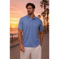 Evenor Kabartma Desenli Polo Yaka Düğmeli Relaxed FitYumuşak İnce Erkek T-Shirt - Mavi