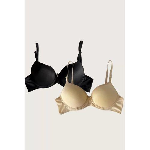 Ten-siyah 2'li Mikro Kumaş İçi Boş Balenli Günlük Desteksiz Sütyen
