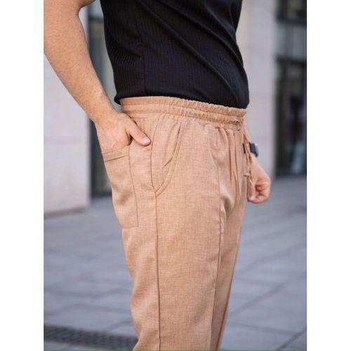 Erkek Keten Cepli Çıma Dikişli Jogger Buggy Pantalon Rahat Kalıp - Kahverengi