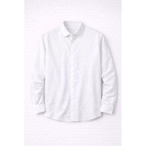 Scott – Soft Dokulu Yarım Oversize Modern Erkek Gömlek - Beyaz