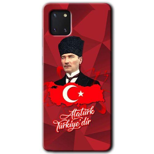 MRCİLETİSİM Samsung Galaxy Note 10 Lite Kılıf Baskılı Kapak - Atatürkiye +Tam Kaplayan Mat Seramik