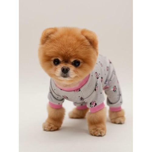 Minnie Köpek Tulumu | Pamuklu Penye Köpek Pijaması | Gri Pembe Desenli | Tüy Dökülmesini Azaltır | Küçük Irklar İçin