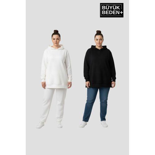 Kadın Büyük Beden 2  li Set Kapşonlu Tunik ince Sweatshırt  SPR26BTK991+2
