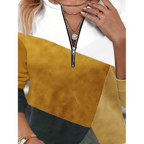 Kadın Uzun Kollu önden Fermuar Detaylı Desenli şardonlu Dalgıç Bluz