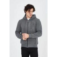 Erkek Kapüşonlu Düz Fermuarlı Hırka - Füme