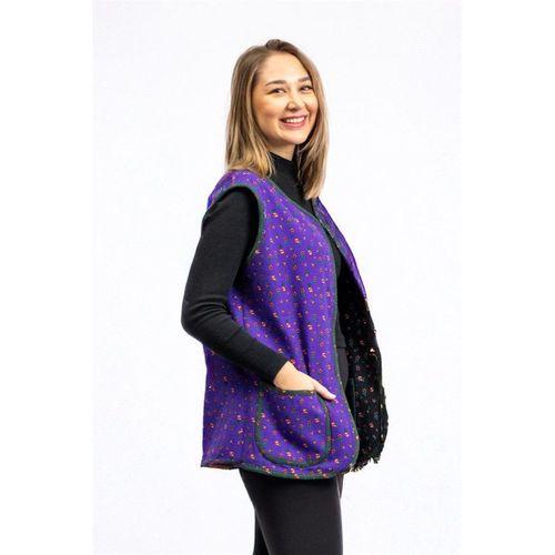 Kolsuz Meryem Çift Taraflı Cepli Pazen Kışlık Yelek Siyah/Mor Syh/Mr