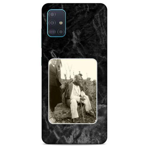 Samsung Galaxy A51 Kılıf Atatürk (29) Arka Koruma Kılıfı Siyah Mermer