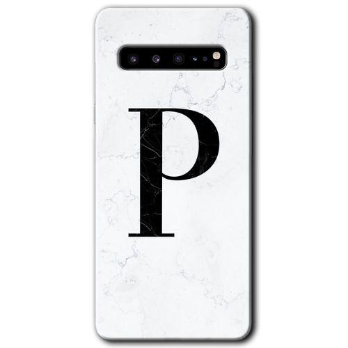 Samsung Galaxy S10 Plus Kılıf HD Desen Baskılı Arka Kapak - Beyaz Mermer Desenli P Harfi