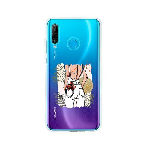 Huawei P30 Lite Beyaz Kot Tasarımlı Premium Şeffaf Silikon Kılıf