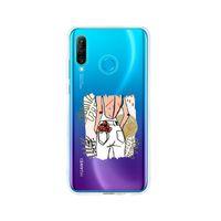 Huawei P30 Lite Beyaz Kot Tasarımlı Premium Şeffaf Silikon Kılıf