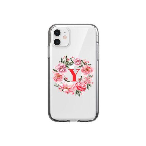 Kırmızı Çiçekli Y Harfli Şeffaf iPhone 11 Telefon Kılıfı