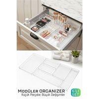 6 Parça Modüler Kristal Çekmece Düzenleyici Seti - Lüks Makyaj, Takı ve Ofis Organizeri