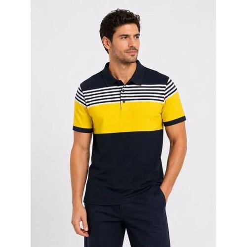 Erkek Pike Kumaş Çizgili Polo Yaka Tişört Kısa Kol Yazlık T-Shirt - Lacivert