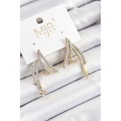 Pirinç Zirkon Taşlı Kayan Yıldız Model Gold Ve Gümüş Renk Kadın Küpe