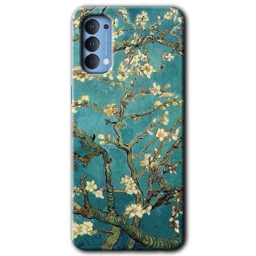 Oppo Reno 4 Kılıf HD Desen Baskılı Arka Kapak + Temperli Cam - Almond Blossom