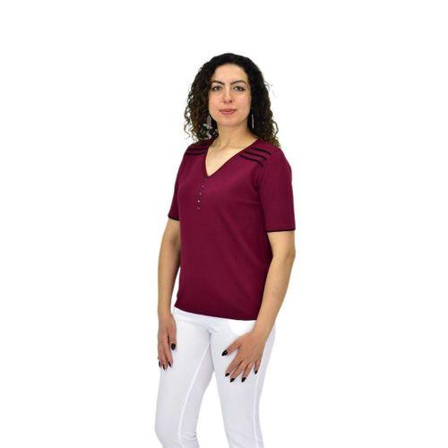 Kadın Yarım Kol V Yaka Taşlı Triko Tişöt 12857 BGL-ST04656