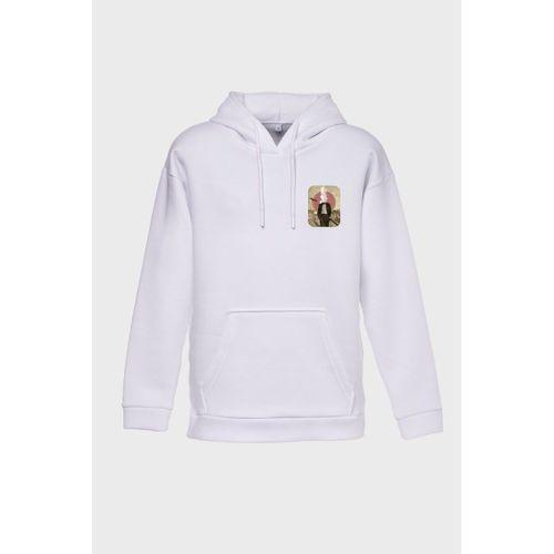 Yakanın Altında Minimal Baskılı  Üç İplik Sweatshırt Oversıze Hoodıe