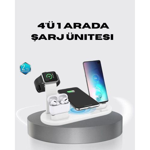 4’lü Kablosuz Şarj Standı İphone Watch Ve Airpods Çoklu Şarjlı
