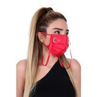 Gümüş İyonlu Boyundan Askılı Yıkanabilir Baskılı Maske A-1B - Bayraklı