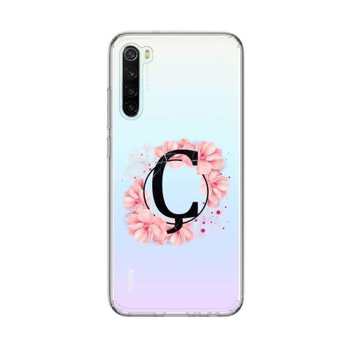 Xiaomi Redmi Note 8 Pembe Çiçek Desen Ç Harfli Şeffaf Kılıf