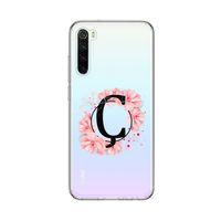 Xiaomi Redmi Note 8 Pembe Çiçek Desen Ç Harfli Şeffaf Kılıf