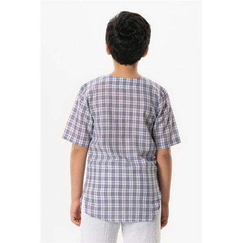 Kısa Kol Şile Bezi Zımbalı Yazlık Erkek Çocuk Tshirt Mor Kareli 3035
