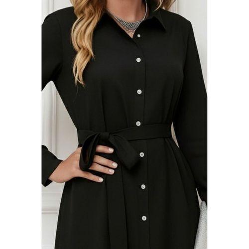 Kadın Uzun Kollu ön Kısım Kısım Arka Kısım Uzun Trikoton Gömlek Elbise